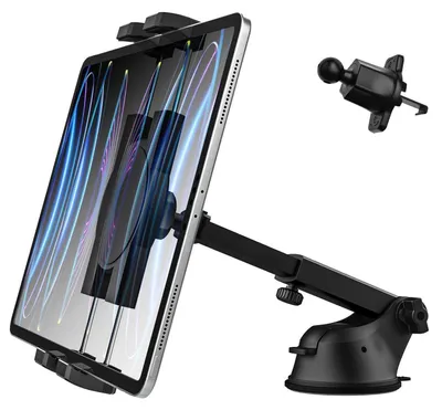 Produktbild von Universeller Auto Tablet Halter 3-in-1 Armaturenbrett Windschutzscheibe Lüftung Saugnapf 4-13 Zoll Teleskoparm
