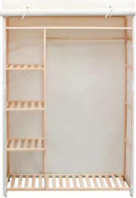 An empty wardrobe with shelves and a hanging rail.