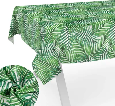 Produktbild von Tischdecke abwischbar mit Blumen 140 x 200 cm Grün Tropik eckig Schnittkante