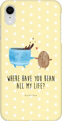 Produktbild von Mr. & Mrs. Panda Iphone XR Handyhülle Kaffee Bohne - Gelb Pastell - Geschenk, Kaffeebohne, Premium Kunststoff, Zufriedenheit, Glück, Handy Case, Genuss, Lustige Sprüche