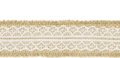 Produktbild von Juteband mit mittiger Spitze 4cm x 5m Rolle natur braun / weiß