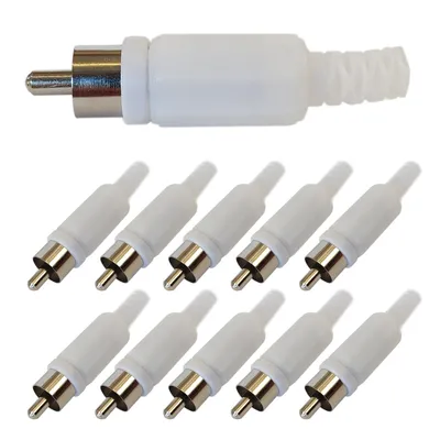 Produktbild von 10x Cinch Stecker Weiß zum Löten mit Knickschutz RCA Audio Video Stecker Chinch