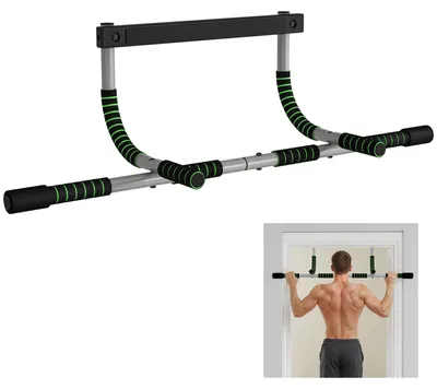 Obrázek produktu pro Multifunkční hrazda – montáž na zeď – protiskluzové úchopy – nosnost až 110 kg – pro domácí posilování – černá barva