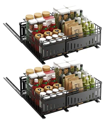Produktbild von 2er Set Schrankauszug Küchenregal ohne Bohren Spülschrank Organizer ausziehbar Kohlenstoffstahl Schwarz (2 Stück)