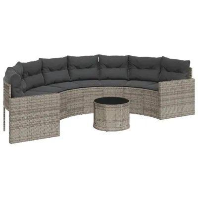 Produktbild von Gartensofa mit Tisch und Kissen Halbrund Grau Poly Rattan