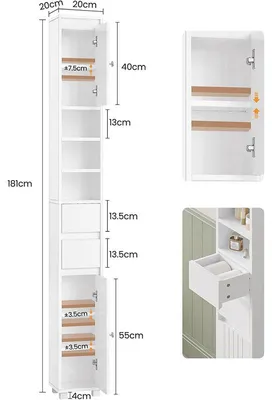 Immagine prodotto di Mobile da bagno stretto con ripiani regolabili DJ505362_1, 20 x 20 x 180 cm, bianco
