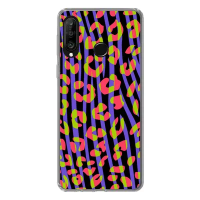 Produktbild von MuchoWow® Handyhülle Schutzhülle Hülle für Huawei P30 Lite Pantherdruck - Zebra - Neon Silikon Softcase Handy Hülle - Handyhülle