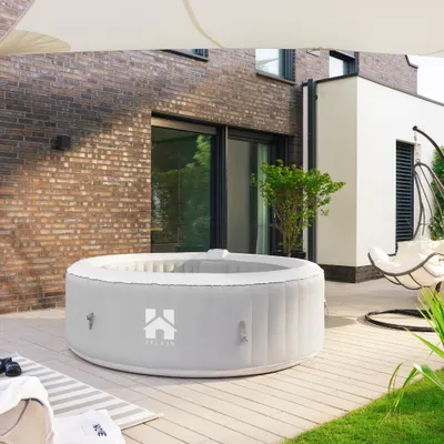 Produktbild von HOME DELUXE - Outdoor Whirlpool - SPLASH - Farbe: Uni Grau - ⌀ 208 cm, Höhe 65 cm, 130 Luftdüsen - inkl. Abdeckung, Reparaturset, Filterset I Außen Whirlpool Spa für 6 Personen