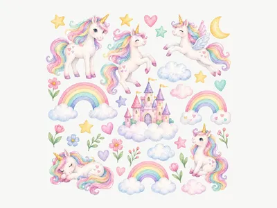 Muursticker Eenhoorns en Regenbogen: Ontwerp