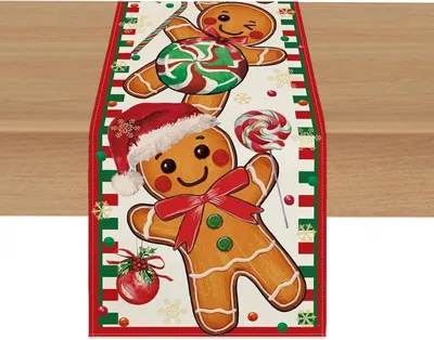 Produktbild von 2 Stück Weihnachten Tischläufer, Weihnachtstischdecke, Lebkuchenmann Zuckerstange Tischdecken, Winter Küche Tisch Dekoration, für Winter Weihnachten Party Dekoration (13x72 Inch)