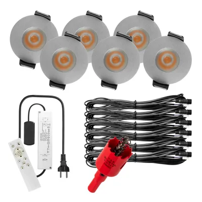 Produktbild von S-Polylight PREMIUM Mini LED- Einbauspots Warmweiss 3.000K, Smart, Smarthome, App, Alexa, DIMMBAR, IP65, FUNK 3W LED Einbaustrahler Terrassenüberdachung, Terrassenbeleuchtung, Bad, Sauna, LED Spots mit Fernbedienung (SILBER, 6x SMARTHOME LED-SET)
