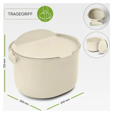 Produktbild von Skaza Biomülleimer für die Küche 3,3 Liter – mit Deckel und Henkel – Einhändiges Öffnen – Abfalleimer aus postconsumer-recyceltem Kunststoff (Cremeweiß)