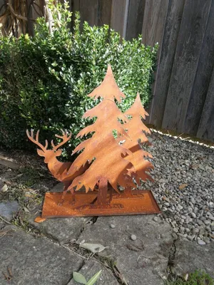 Produktbild von Edelrost Dekotablett Hirsch mit Bäumen