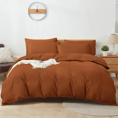 Immagine prodotto di Set di lenzuola in cotone, colore arancione, dimensioni 200x200 cm, composto da 3 pezzi con cerniera, comprensivo di 2 federe da 80x80 cm