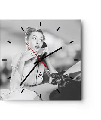 Produktbild von Wanduhr - Quadrat - Glasuhr - Vintage Schwarzweiß Telefonieren - 40x40cm - Schleichendes Uhrwerk - Lautlos - zum Aufhängen bereit - Dekoration Modern - Wanddekoration aus Glas - C3AC40x40-4592