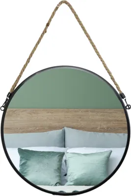 Produktbild von MISOU Runder Spiegel mit Seil Schwarz Spiegel 37cm Wandspiegel