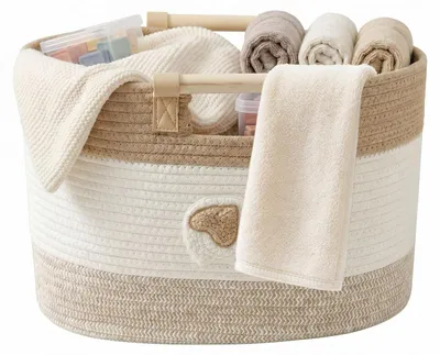 Geflochtener Aufbewahrungskorb aus Baumwolle, 43x28x28 cm, weiß-braun