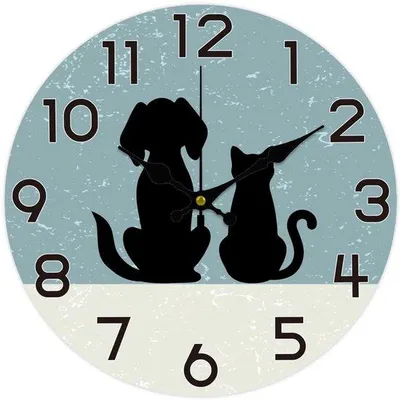 Immagine prodotto di Orologio da parete silenzioso con gatti e cani, 30 cm, alimentato a batteria, orologio decorativo con funzione anti-ticchettio per soggiorno, ufficio, camera da letto e complementi d'arredo