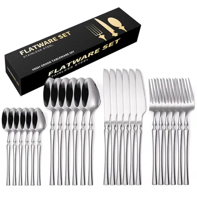 Produktbild von 24 Stück Besteck Set, Essbesteck Set für 6 Personen,Edelstahl, Spülmaschinenfes, Silber