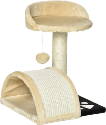 Produktbild von PawHut Katzenkratzbaum, Beige, 35.5x37x46 cm (LxBxH), Sisal, Plüsch & E1 Spanplatte, mit Katzenhöhle, erhöhter Plattform & Spielbällen, bis 30 kg belastbar, für Katzen bis 4 kg, Modell D30-033, 2.5 kg
