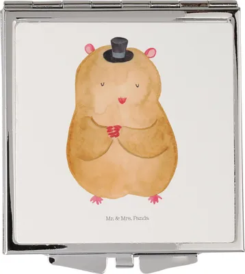 Produktbild von Mr. & Mrs. Panda Schminkspiegel Hamster Hut - Weiß - Geschenk, Taschenspiegel, Zauberer, Lustige Sprüche, Zwerghamster, Handspiegel, Kosmetikspiegel, Magier, Zylinder