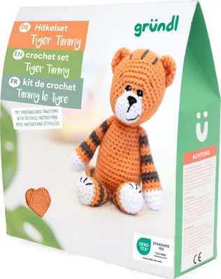 Produktbild von Gründl Häkelset Kuscheltier,Giraffe Gina,Esel Eddy,Robbe Robby,Tiger Timmy Tiger Timmy