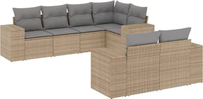 Produktbild von vidaXL 7-tlg. Garten-Sofagarnitur mit Kissen Beige Poly Rattan