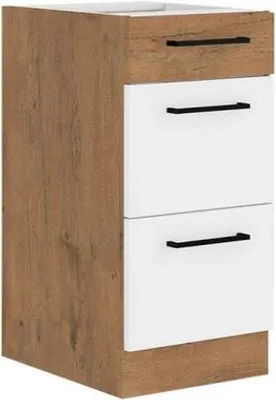 Image de Meuble de cuisine à tiroirs inférieurs 40 cm ZHILAN - chêne lancelot / blanc brillant