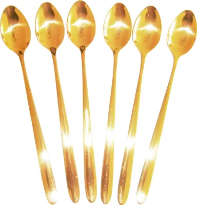Produktbild von 6x LONGDRINKLÖFFEL Set Farbe-Gold Edelstahl 20cm Cocktaillöffel Eislöffel Dessertlöffel Eiscreme Löffel 26