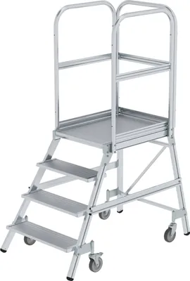 Produktbild von MUNK Podestleiter fahrbar Aluminium geriffelt 4 Stufen