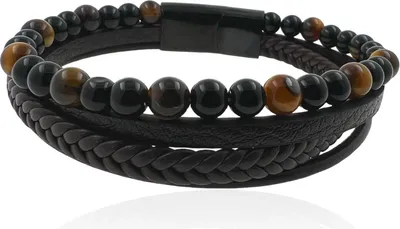 Produktbild von MARTIN1985 Hochwertiges Echtleder Armband Perlen Tigerauge Uni Damen Herren mit magnetischem Edelstahlverschluss Geschenkverpackung Länge - 22 cm