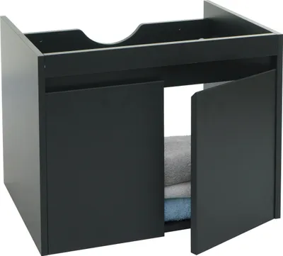 Produktbild von Waschbeckenunterschrank HWC-L86, Badezimmer Waschtisch Unterschrank,  Melamin 2 Türen 48x59x46cm  schwarz