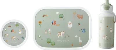 Produktbild von Mepal | Campus Lunchset | Fruchtbox, Bentobox & Trinkflasche | Spülmaschinenfest & BPA-frei | 300, 400 & 750 ml | Mit Fächern, Gabel & Clip-Verschluss | Perfekt für Snacks & Mahlzeiten | Little Farm