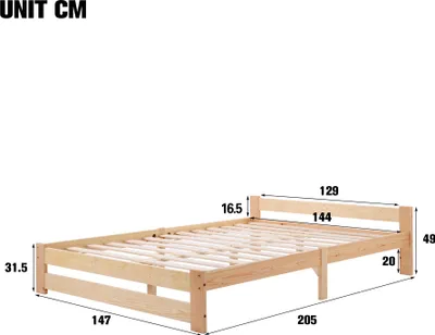 Image de Lit moderne - Lit futon en bois massif - avec tête de lit et sommier à lattes - 140x200 cm - bois naturel
