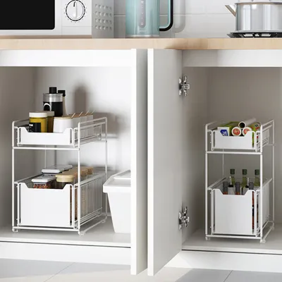 Image de Étagères de cuisine Étagère à tiroirs avec 2 paniers escamotables Blanc