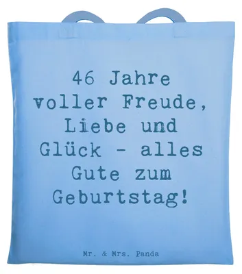 Produktbild von Mr. & Mrs. Panda totebag Spruch 46. Geburtstag - Sky Blue - Geschenk, Shopping Tasche, Alter, Schultasche, Glück, Liebe, alles Gute zum, Uni, Glückwunsch, Happy Birthday