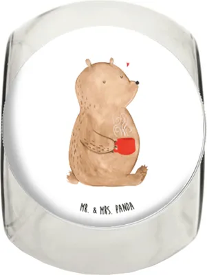 Produktbild von Mr. & Mrs. Panda keksdose glas Bär Morgenkaffee XL 2000ml - Weiß - Geschenk, Kaffeedose, Liebesbeweis, Vorratsdose, Bonboniere, Hochzeitstag, Teedose, für Partner, Frauen