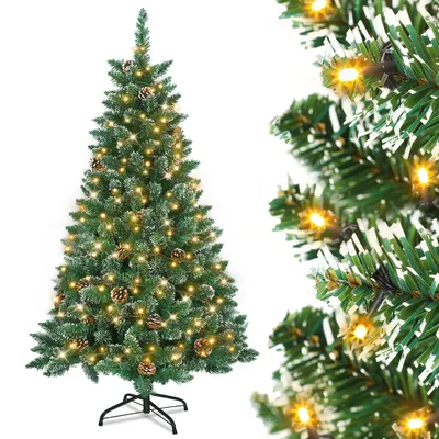 Obrázok produktu pre XMTECH 210 cm PVC umelý vianočný stromček s teplým osvetlením LED vianočný stromček so snehom a šiškami vianočná dekorácia