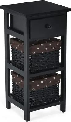 Image de COSTWAY Table de nuit avec tiroir et 2 paniers de rangement, table d'appoint commode en osier, étagère à tiroirs pour chambre à coucher, salon 28x26x60cm