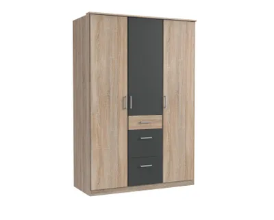 Produktbild von Kleiderschrank Click in Eiche Sägerau mit Grafit - Kleiderschrank 135 cm Breite ohne Spiegel