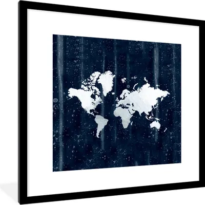 Produktbild von MuchoWow® MuchoWow® Gerahmtes Poster Weltkarte - Blau - Sternenhimmel 40x40 cm - Poster mit zchwarzem Bilderrahmen - Poster - Plakat im Rahmen