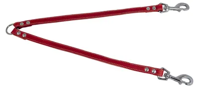 Doppelte Hundeleine aus gefettetem Leder, Rot, 16 mm x 47 cm
