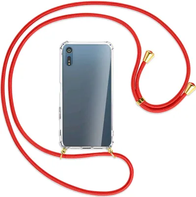 Produktbild von Handykette Backcover-Schutzhülle mit Band (Metall goldfarben) für Sony Xperia XZ, XZs - rot