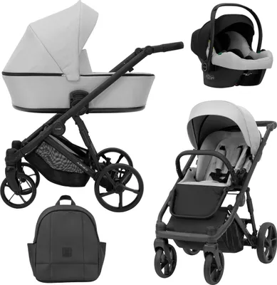 Produktbild von Kinderwagen ARIZO Sportwagen Babywagen Babyschale Komplettset Kinder Wagen Autositz Set 3 in 1 (Grey, Rahmenfarbe: Schwarz)