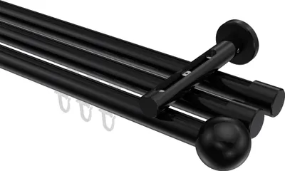 Produktbild von Interdeco Innenlaufstange / Gardinenstange mit Innenlauf Schwarz, Typ Siteno Luino (Kugel), 20 mm Ø 3-läufig, 440 cm