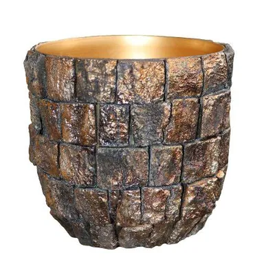 Zdjęcie produktu dla Doniczka metalowa Doniczka z kory naturalnej Doniczka antyczna/złota Ø10cm H10cm