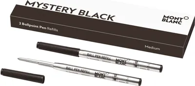 A box of Montblanc ballpoint pen refills with two refills shown.