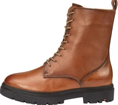 A single brown leather boot shown from the side against a white background.