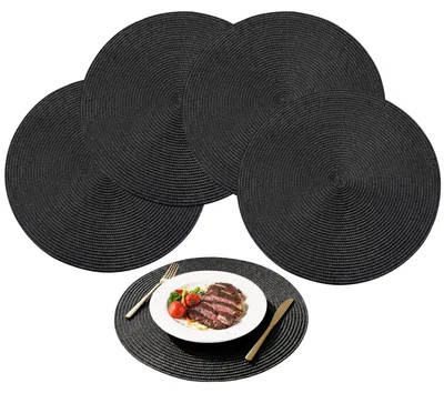 4 runde gewebte Platzsets, 38 cm, PP, schwarz