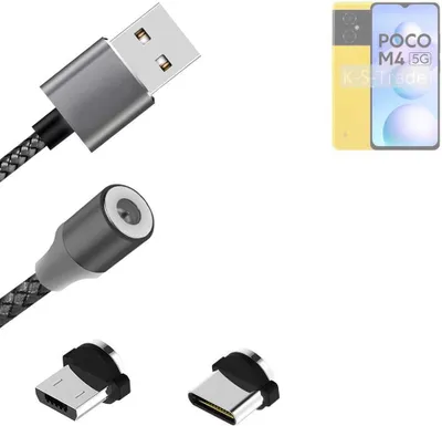 Produktbild von K-S-Trade Hochwertiges Magnet-Lade-kabel Sync-Kabel Daten-Kabel für POCO M4 5G mit USB-Typ-C-Anschluss und Micro-USB-Anschluss 2A bis zu 480mbps